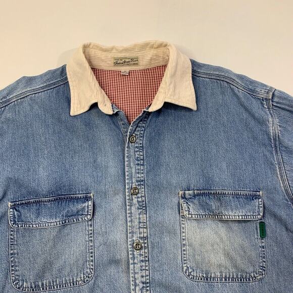 Vintage Guess Jean Shirt Mens M Medium Blue Denim Cotton Houndstooth Lined - Picture 6 of 14
